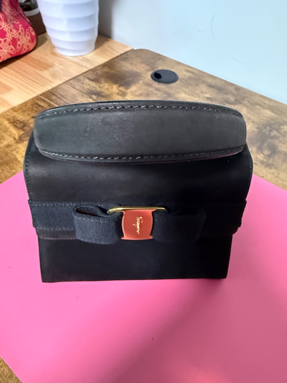 Salvatore Ferragamo Black Mini Top-Handle with Vara Bow and Gold Accent - Picture 6 of 15